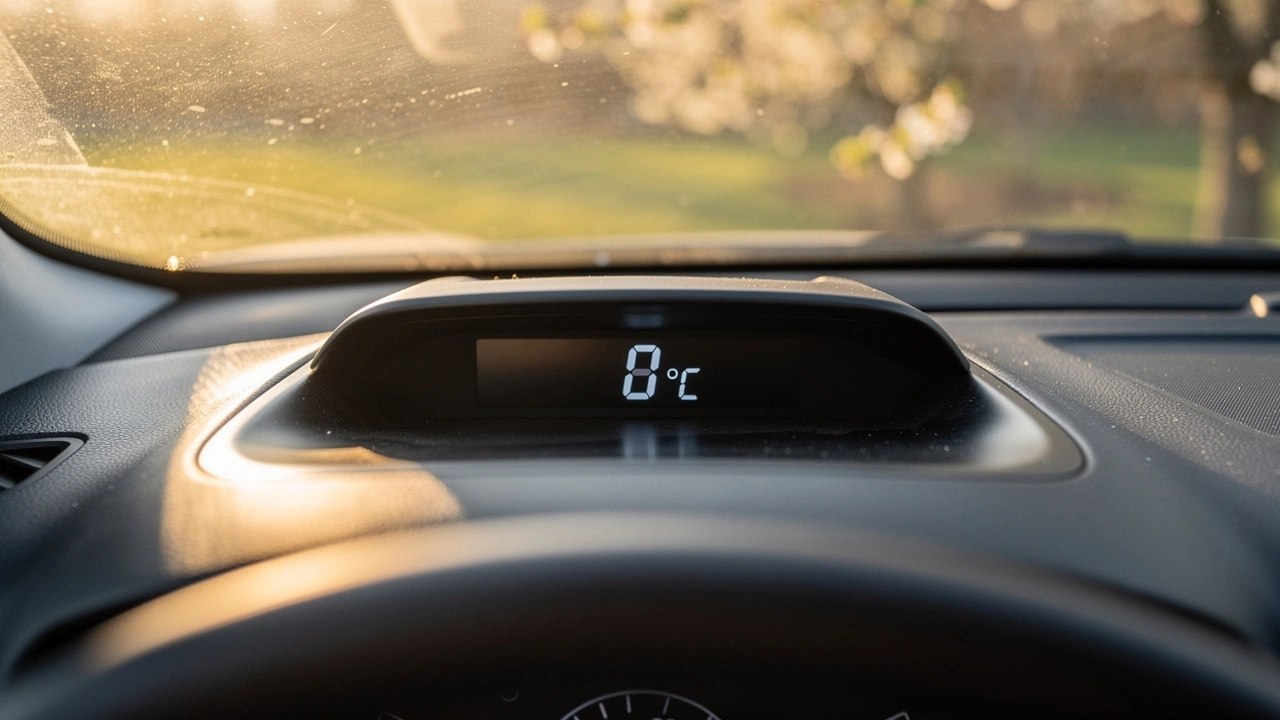 Temperatura powyżej 7 stopni Celsjusza na desce rozdzielczej samochodu